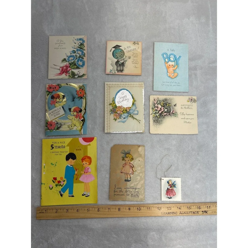 Vintage Greeting Card Lot 9 Mid Century Birthday Graduation Baby Kitsch Retro